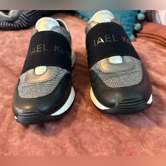 Michael KORS FELIX SILVER LUREX GLITTER Chain Mesh LOGO Sneakers - Picture 7 of 9